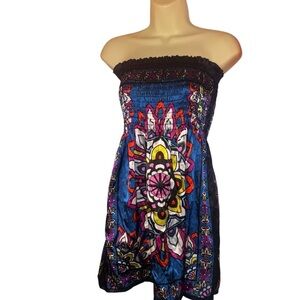 Strapless Blue Multicolor Dress